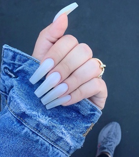 jean jacket, acrylic nails and white