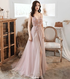 a-line, spaghetti straps and sequins