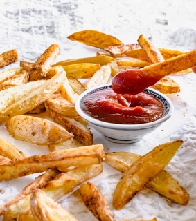 chips, fries and ketchup