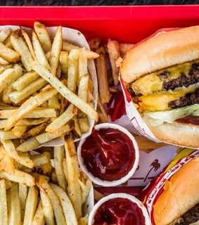 in n out, burger and potato chips
