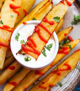 chips, fries and ketchup