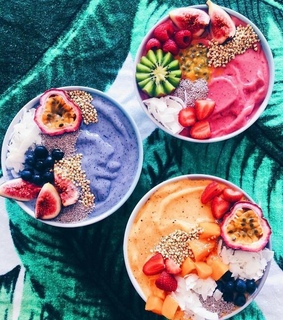 colorful, fruit and acai bowls