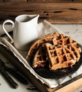 food, desserts and waffles