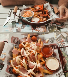 food, french fries and ketchup