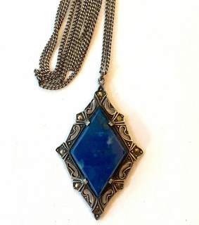 vintage necklace, lapis lazuli and sterling silver