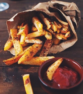 ketchup, fries and chips