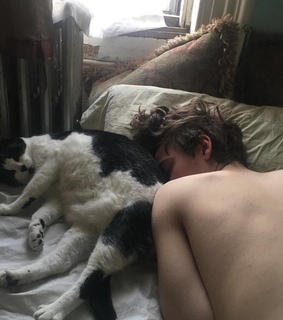 hot guy, cat and dark academia