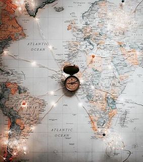 map, christmas lights and world map