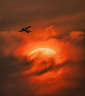 aeroplane, aesthetic and red sky