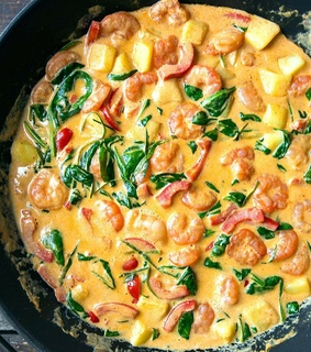 hot, prawns and food