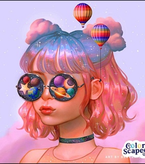 stars, light and blue hair