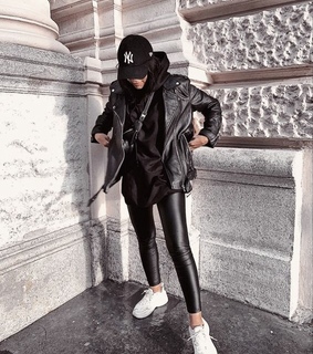 leather jacket, girl and street view